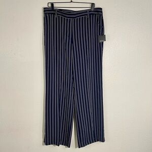 New DKNY Optical Allusion Navy Blue Striped Wide Leg Dress Pants Size 12